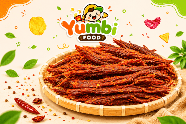 khô bò thơm ngon chuẩn vị, sợi thịt bò được tẩm ướp đậm đà với gia vị đặc trưng, cay nhẹ hấp dẫn, sấy khô vừa đủ giữ trọn hương vị tự nhiên và độ dai ngon.
